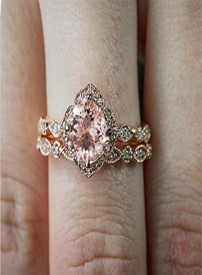MAIHAO 18K Solid Rose Gold Morganite Pink Gemstone Ring Set Women Wedding Bridal Set Women Jewelry Size 6-10 (US Code 9) - Image 4